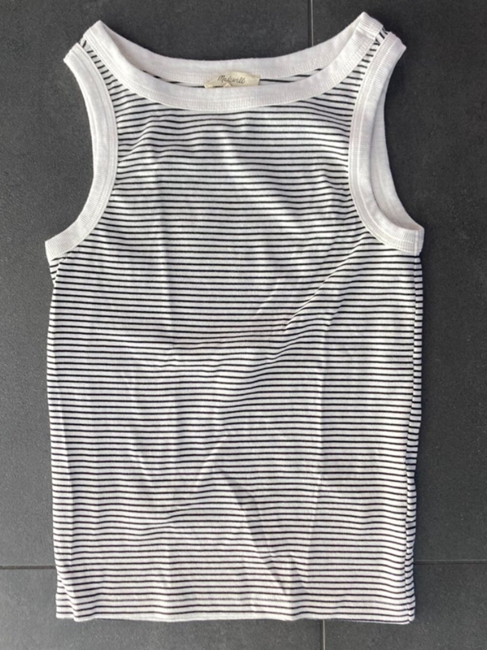 Madewell Cotton Essential High-Neck Tank Black and White striped size S